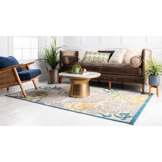 Rug Unique Loom Outdoor Botanical Blue Rectangular 9' 0 x 12' 0