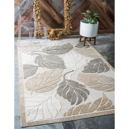 Rug Unique Loom Outdoor Botanical Beige/Gray Rectangular 9' 0 x 12' 0