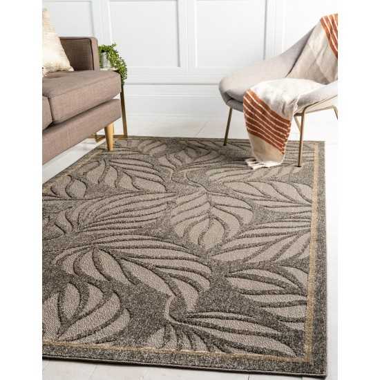 Rug Unique Loom Outdoor Botanical Gray Rectangular 9' 0 x 12' 0