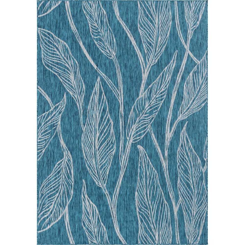 Rug Unique Loom Outdoor Botanical Teal Rectangular 8' 0 x 11' 4