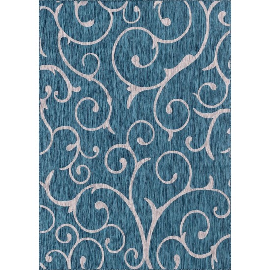 Rug Unique Loom Outdoor Botanical Teal Rectangular 8' 0 x 11' 4