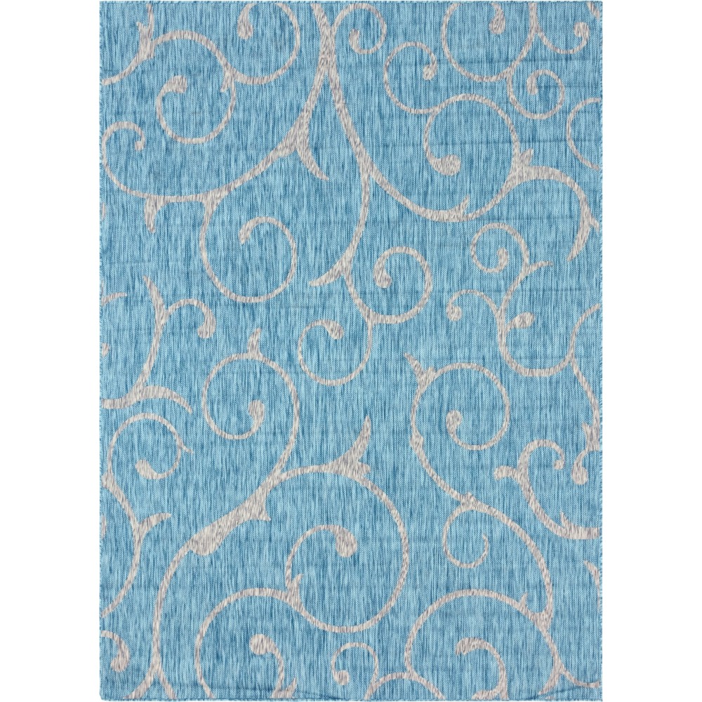 Rug Unique Loom Outdoor Botanical Aqua Blue Rectangular 8' 0 x 11' 4