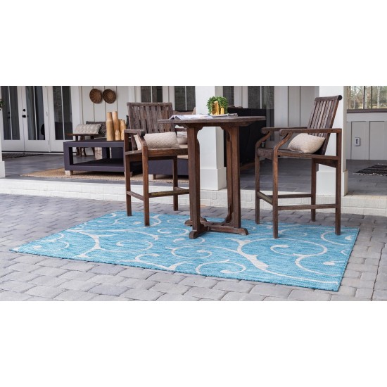 Rug Unique Loom Outdoor Botanical Aqua Blue Rectangular 8' 0 x 11' 4