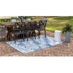 Rug Unique Loom Outdoor Botanical Navy Blue Rectangular 8' 0 x 11' 4