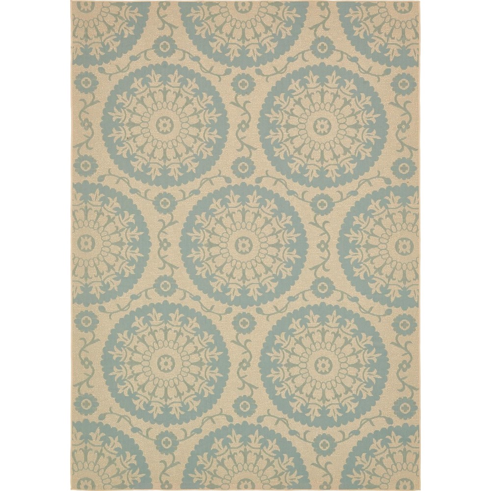 Rug Unique Loom Outdoor Botanical Light Blue Rectangular 8' 0 x 11' 4