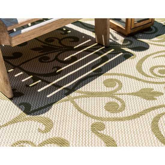 Rug Unique Loom Outdoor Botanical Light Green Rectangular 8' 0 x 11' 4