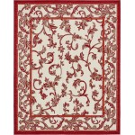 Rug Unique Loom Outdoor Botanical Beige/Burgundy Rectangular 8' 0 x 10' 0