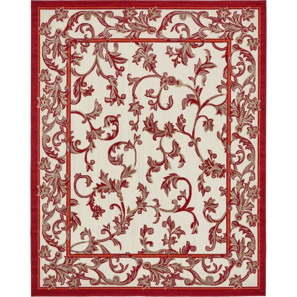 Rug Unique Loom Outdoor Botanical Beige/Burgundy Rectangular 8' 0 x 10' 0