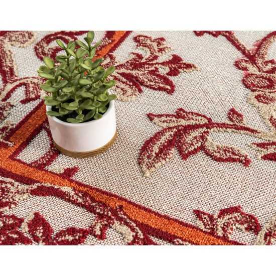 Rug Unique Loom Outdoor Botanical Beige/Burgundy Rectangular 8' 0 x 10' 0