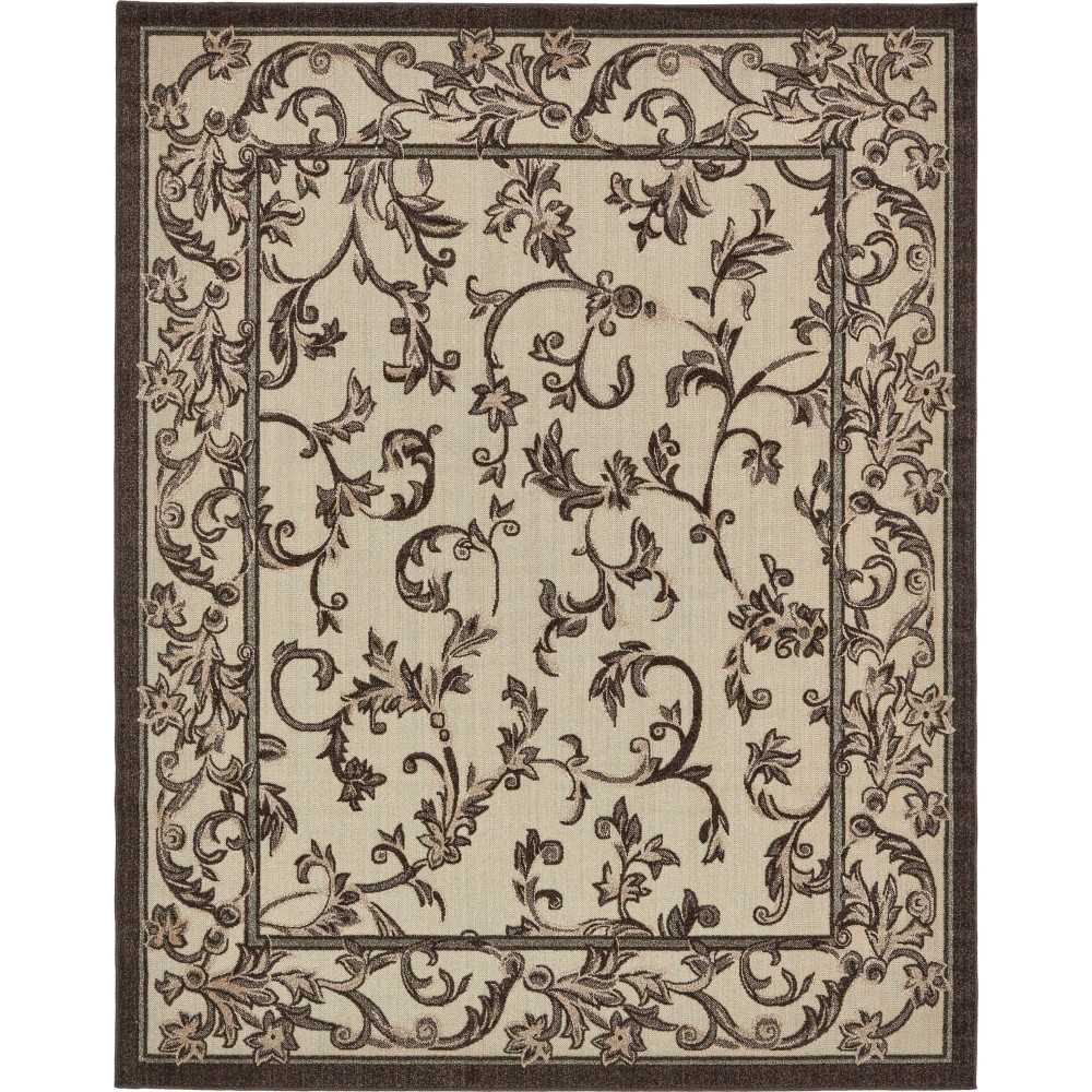 Rug Unique Loom Outdoor Botanical Beige/Dark Brown Rectangular 8' 0 x 10' 0