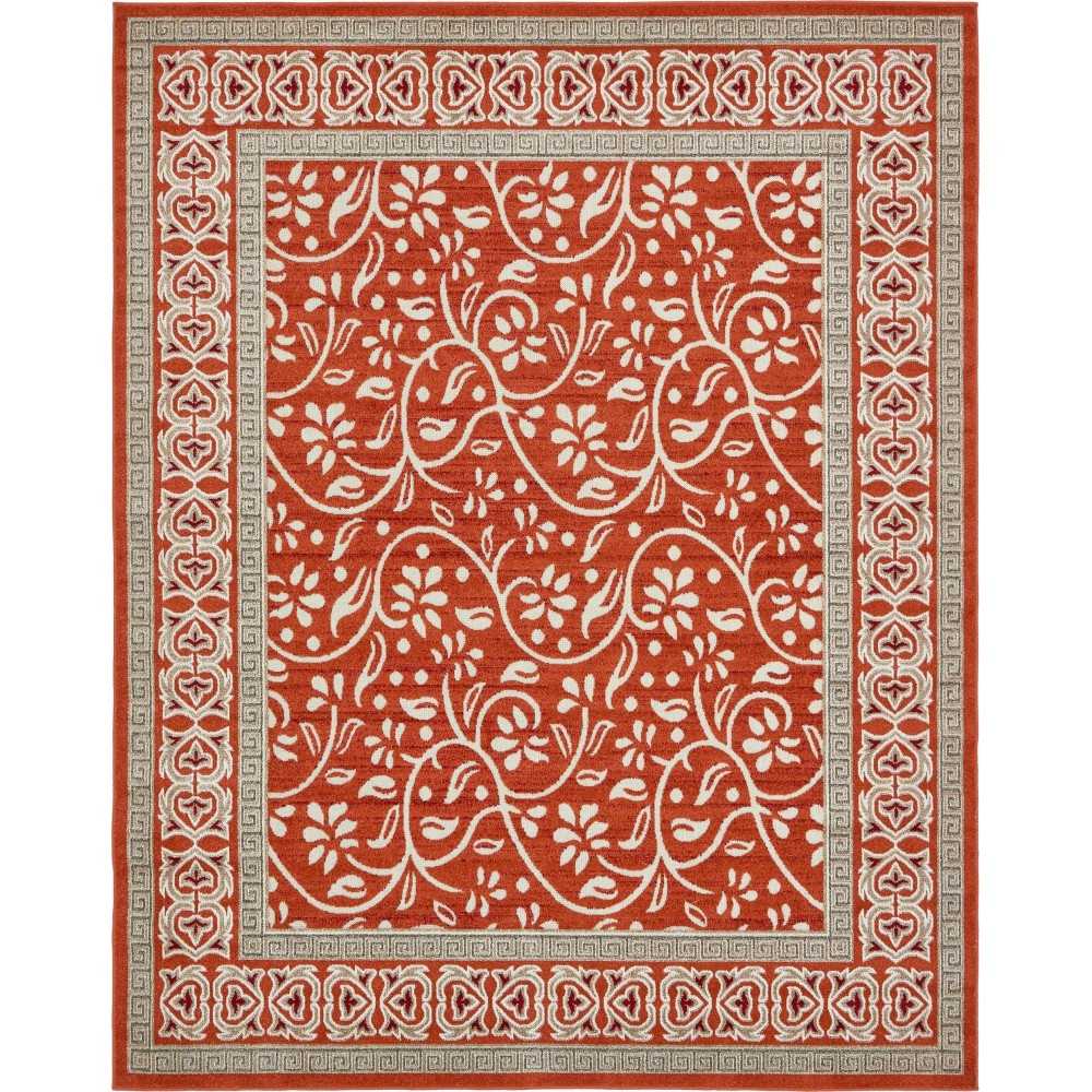 Rug Unique Loom Outdoor Botanical Rust Red Rectangular 8' 0 x 10' 0