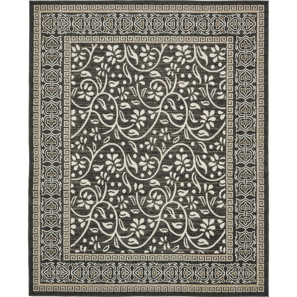 Rug Unique Loom Outdoor Botanical Black Rectangular 8' 0 x 10' 0