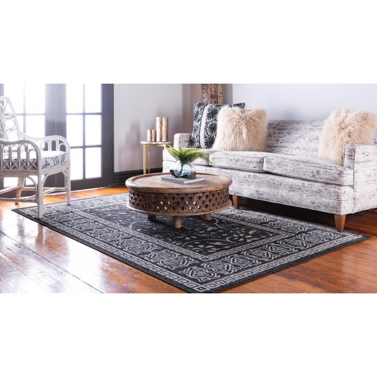 Rug Unique Loom Outdoor Botanical Black Rectangular 8' 0 x 10' 0