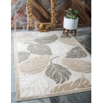 Rug Unique Loom Outdoor Botanical Beige/Gray Rectangular 8' 0 x 10' 0