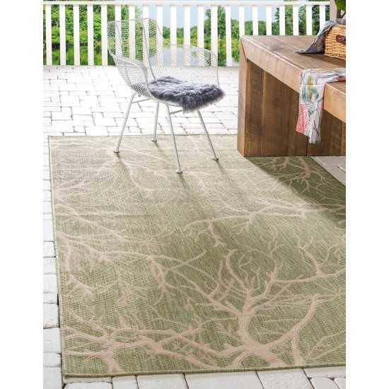 Rug Unique Loom Outdoor Botanical Light Green Rectangular 7' 0 x 10' 2