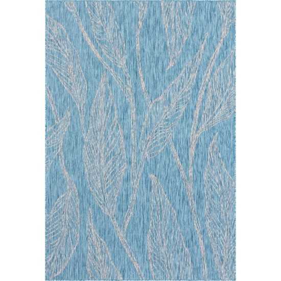 Rug Unique Loom Outdoor Botanical Aqua Blue Rectangular 7' 0 x 10' 0