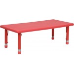 24''W x 48''L Rectangular Red Plastic Height Adjustable Activity Table