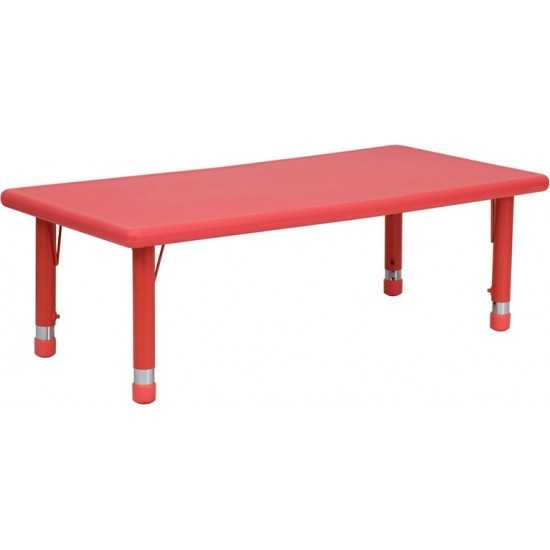 24''W x 48''L Rectangular Red Plastic Height Adjustable Activity Table