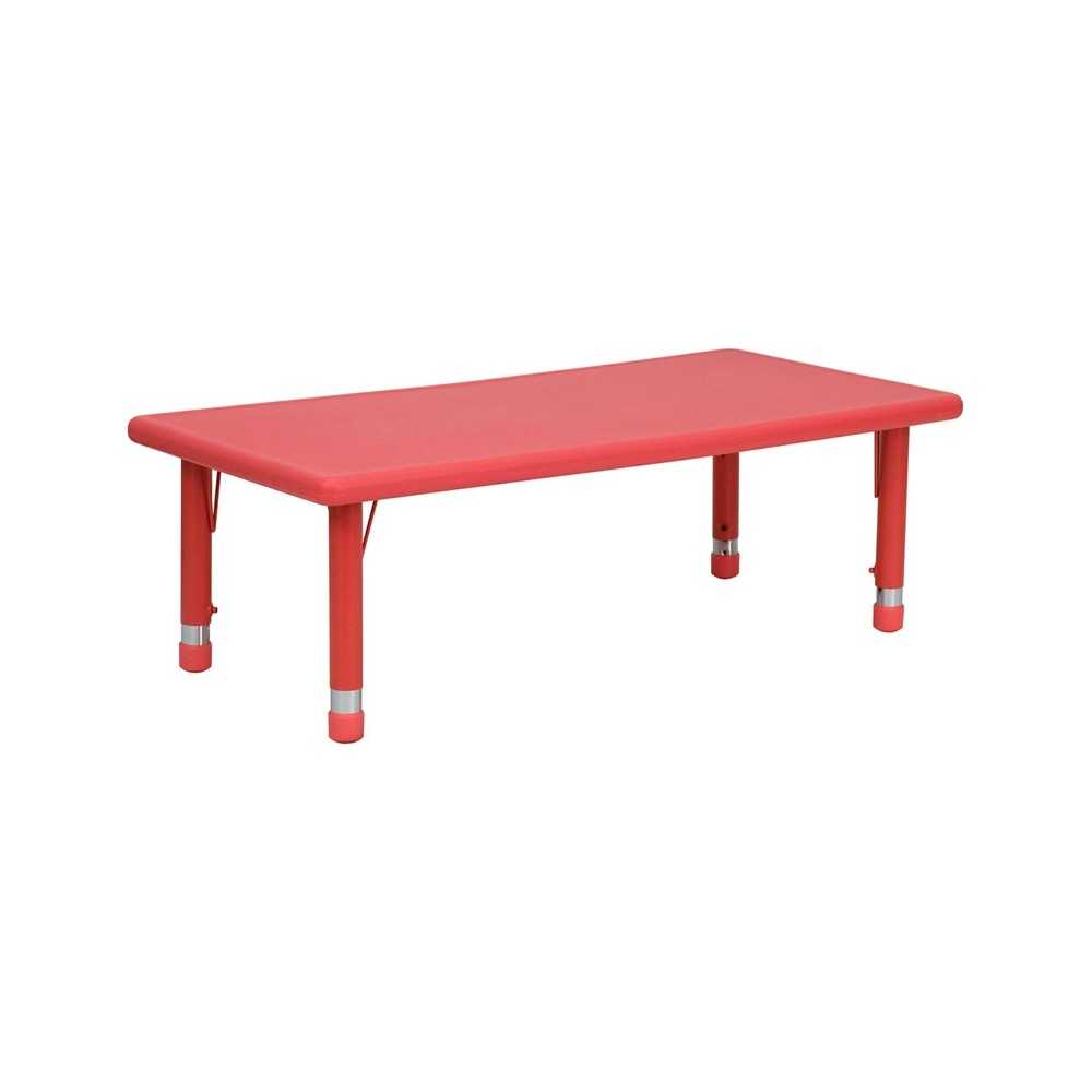 24''W x 48''L Rectangular Red Plastic Height Adjustable Activity Table