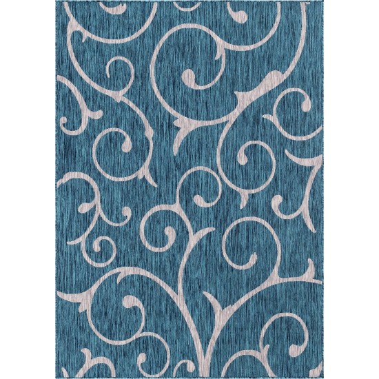 Rug Unique Loom Outdoor Botanical Teal Rectangular 7' 0 x 10' 0