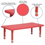 24''W x 48''L Rectangular Red Plastic Height Adjustable Activity Table