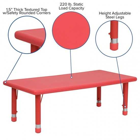 24''W x 48''L Rectangular Red Plastic Height Adjustable Activity Table