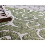 Rug Unique Loom Outdoor Botanical Green Rectangular 7' 0 x 10' 0