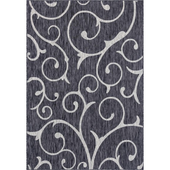 Rug Unique Loom Outdoor Botanical Charcoal Gray Rectangular 7' 0 x 10' 0