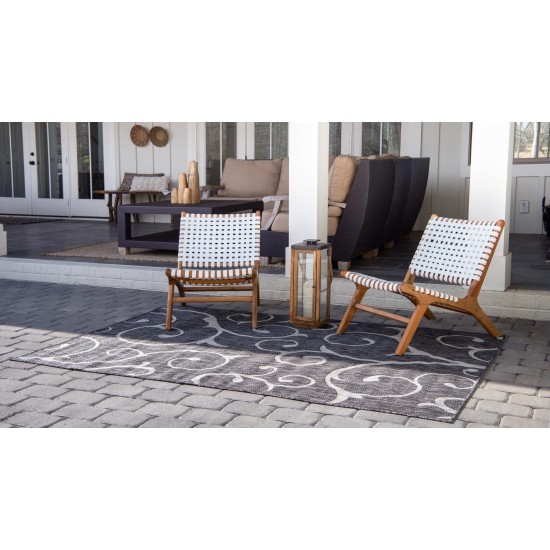 Rug Unique Loom Outdoor Botanical Charcoal Gray Rectangular 7' 0 x 10' 0