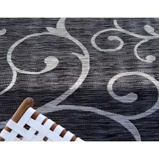 Rug Unique Loom Outdoor Botanical Charcoal Gray Rectangular 7' 0 x 10' 0