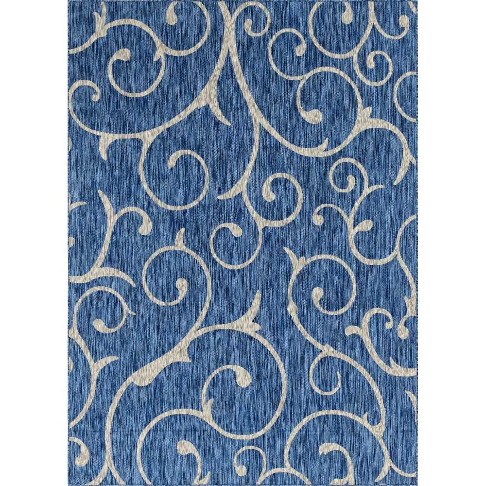 Rug Unique Loom Outdoor Botanical Blue Rectangular 7' 0 x 10' 0