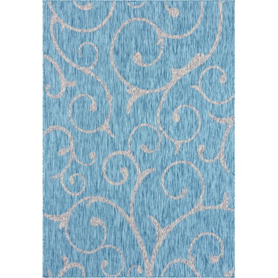 Rug Unique Loom Outdoor Botanical Aqua Blue Rectangular 7' 0 x 10' 0