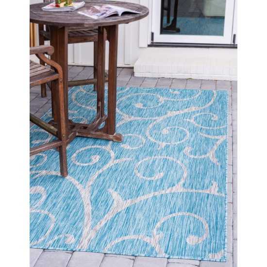 Rug Unique Loom Outdoor Botanical Aqua Blue Rectangular 7' 0 x 10' 0