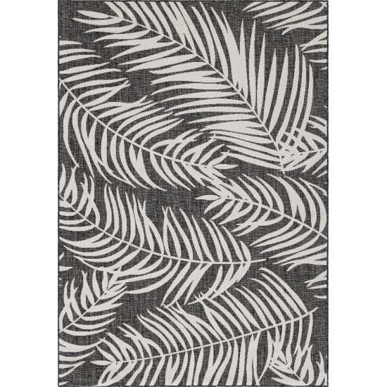 Rug Unique Loom Outdoor Botanical Black Rectangular 7' 0 x 10' 0