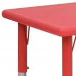 24''W x 48''L Rectangular Red Plastic Height Adjustable Activity Table