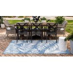 Rug Unique Loom Outdoor Botanical Navy Blue Rectangular 7' 0 x 10' 0