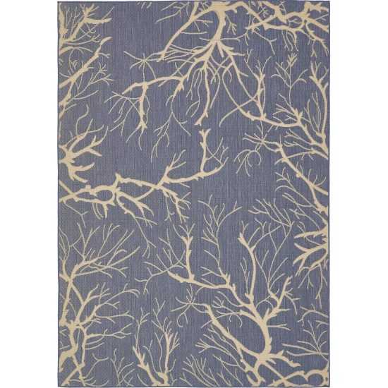 Rug Unique Loom Outdoor Botanical Navy Blue Rectangular 7' 0 x 10' 0