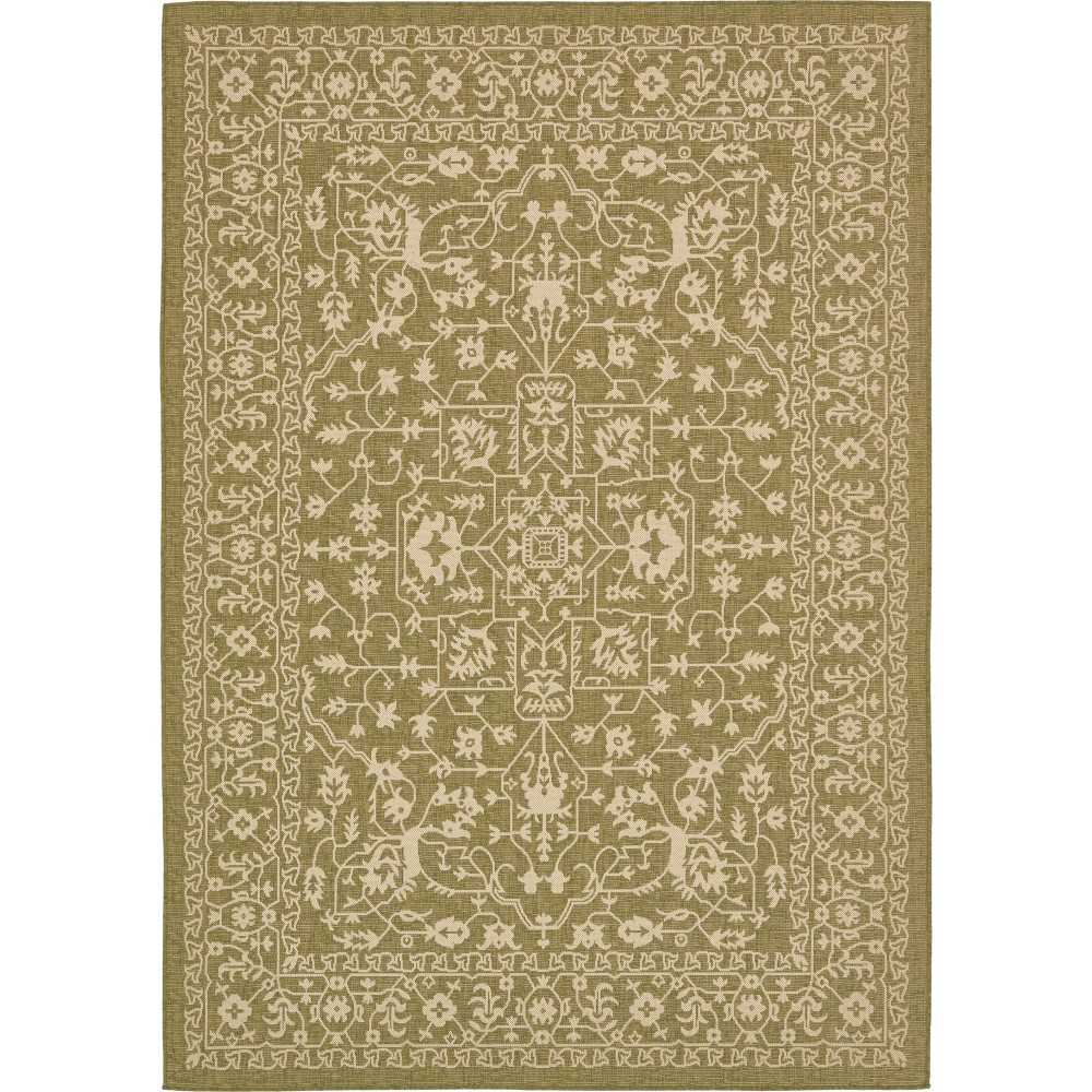 Rug Unique Loom Outdoor Botanical Light Green Rectangular 7' 0 x 10' 0