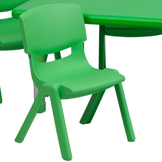 24''W x 48''L Rectangular Green Plastic Height Adjustable Activity Table Set with 6 Chairs