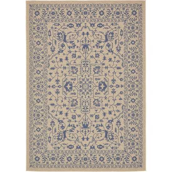 Rug Unique Loom Outdoor Botanical Beige/Blue Rectangular 7' 0 x 10' 0