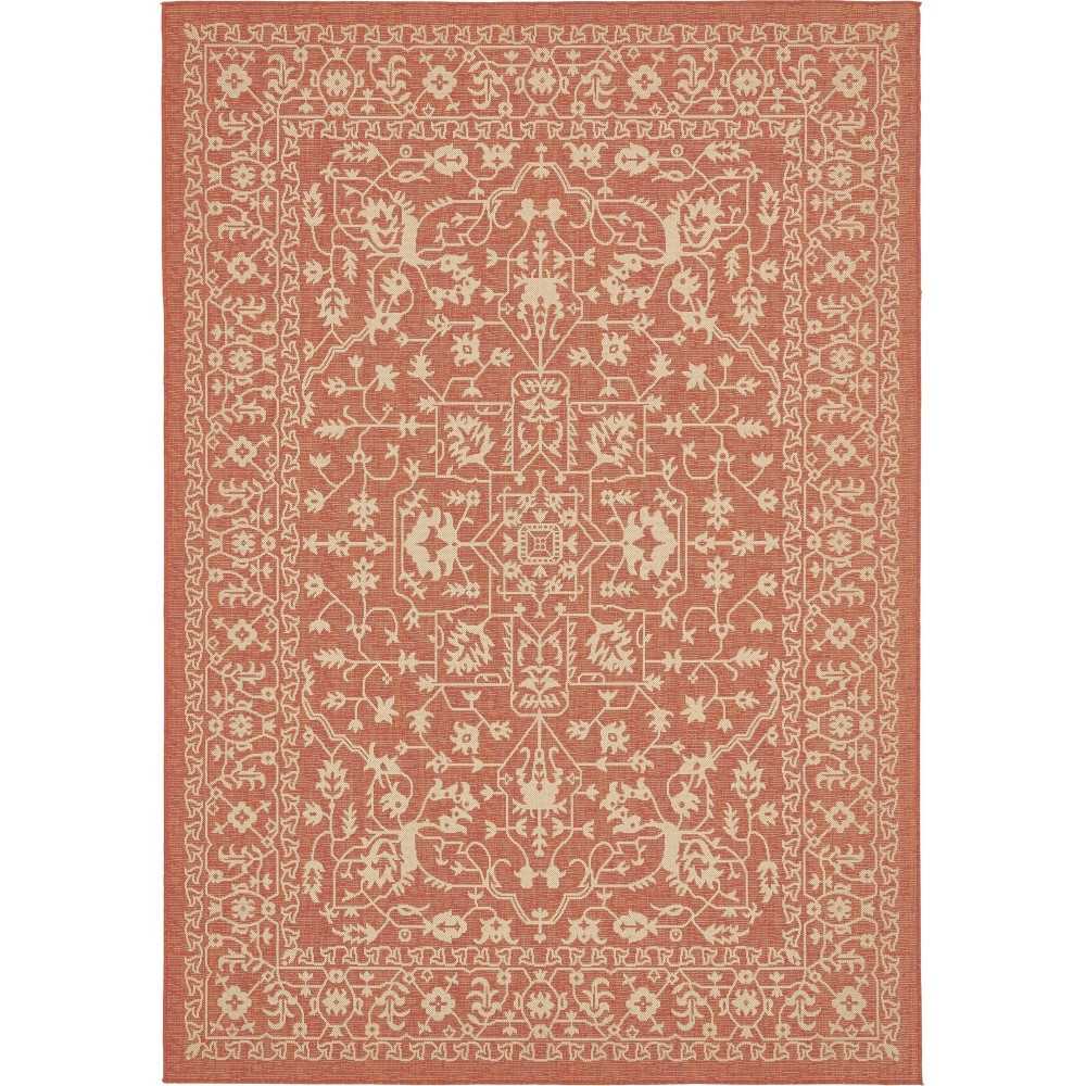 Rug Unique Loom Outdoor Botanical Terracotta Rectangular 7' 0 x 10' 0