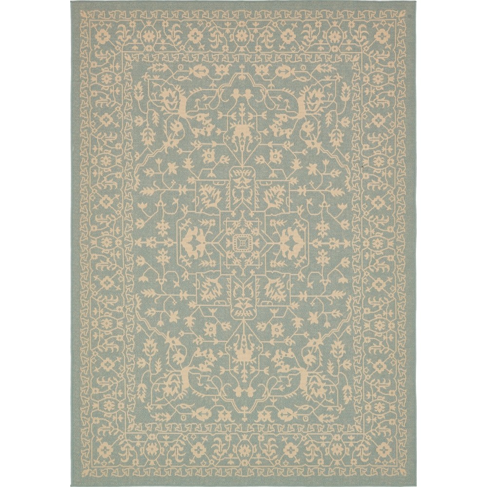 Rug Unique Loom Outdoor Botanical Light Blue Rectangular 7' 0 x 10' 0