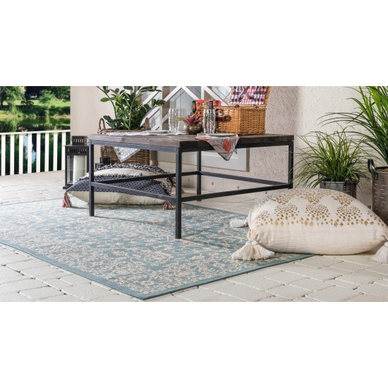 Rug Unique Loom Outdoor Botanical Light Blue Rectangular 7' 0 x 10' 0