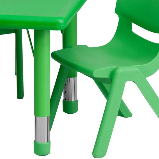 24''W x 48''L Rectangular Green Plastic Height Adjustable Activity Table Set with 6 Chairs