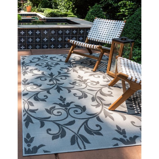 Rug Unique Loom Outdoor Botanical Gray Rectangular 7' 0 x 10' 0