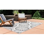 Rug Unique Loom Outdoor Botanical Gray Rectangular 7' 0 x 10' 0