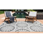 Rug Unique Loom Outdoor Botanical Gray Rectangular 7' 0 x 10' 0