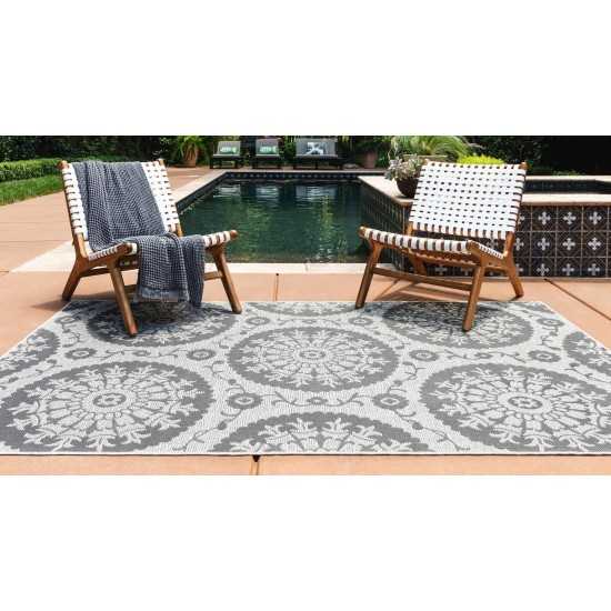 Rug Unique Loom Outdoor Botanical Gray Rectangular 7' 0 x 10' 0