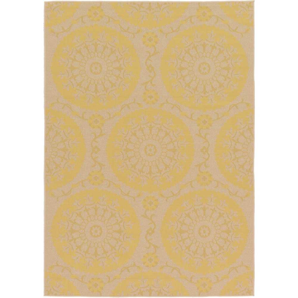 Rug Unique Loom Outdoor Botanical Yellow Rectangular 7' 0 x 10' 0