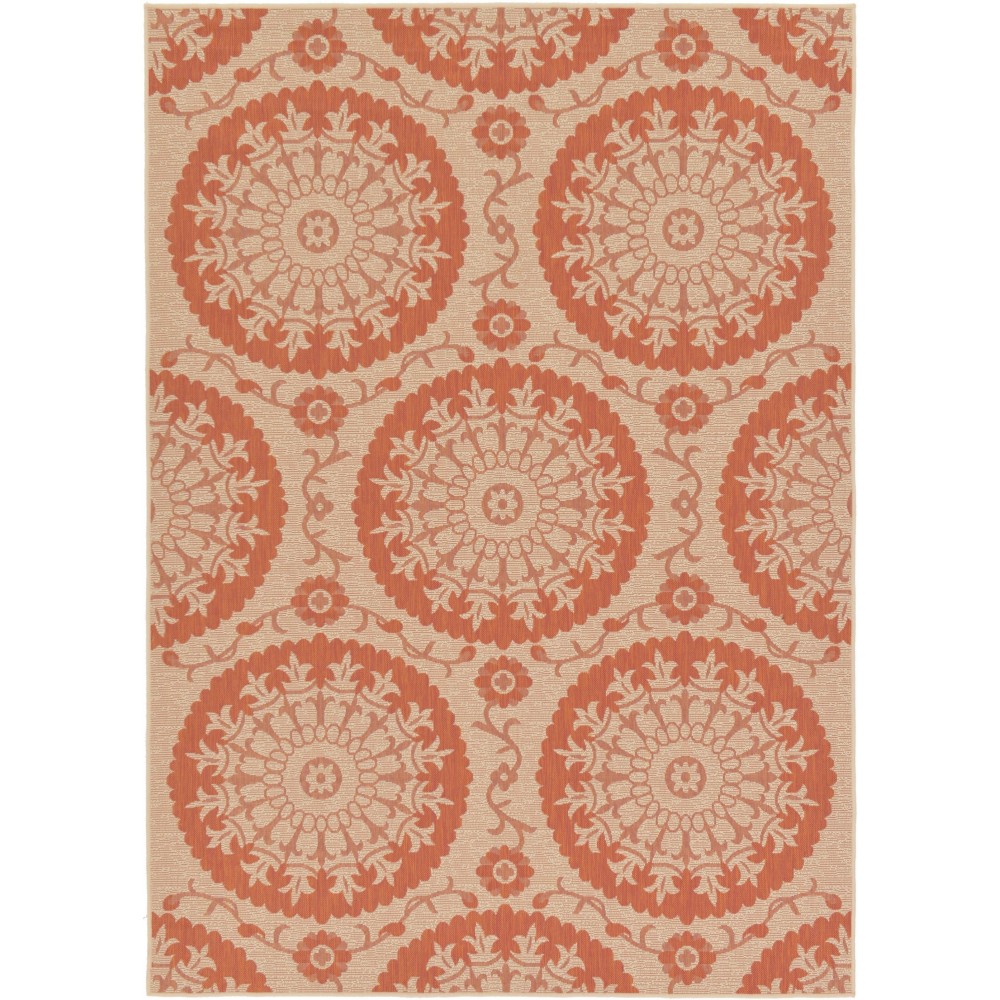 Rug Unique Loom Outdoor Botanical Terracotta Rectangular 7' 0 x 10' 0